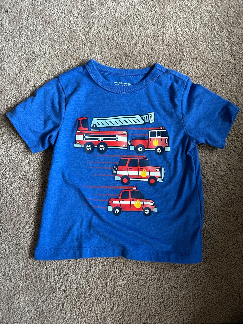 The Children's Place Blue Tee with Red Firetruck Graphics